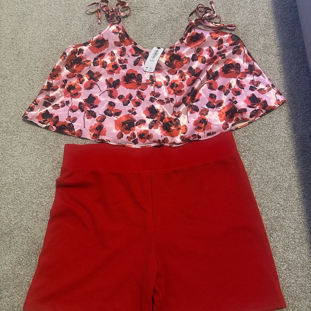 La SENZA Floral Chemise and Red Shorts Set